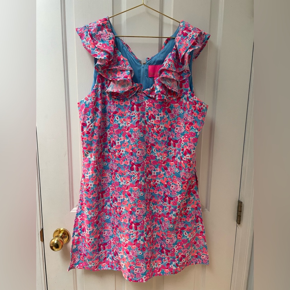 14 Lilly Pulitzer Pink & Blue Floral Ruffle Jumper Dress with Skort